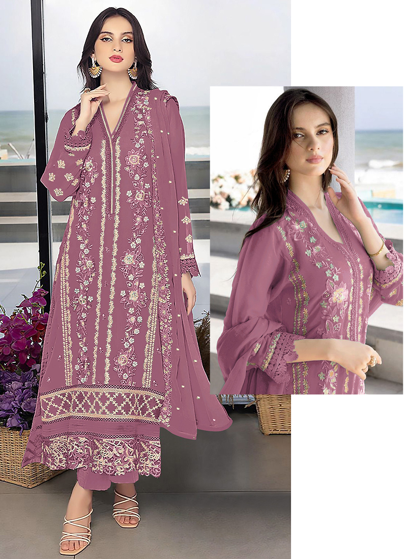 Badami Georgette Eid Wear Embroidery Work Pakistani Suit PAKISTANI1057 G