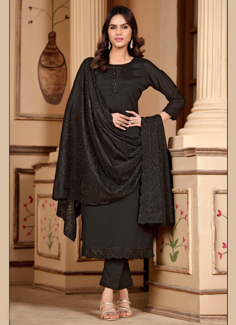 Black Rangoli Silk Party Wear Embroidery Work Designer Salwaar Suit