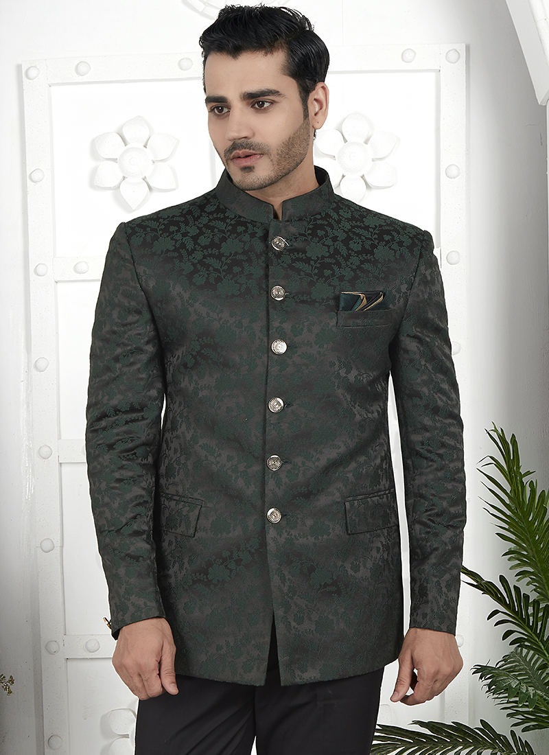 Buy Dark Green Imported Jaquard Silk Party Wear Pattern Pc Work