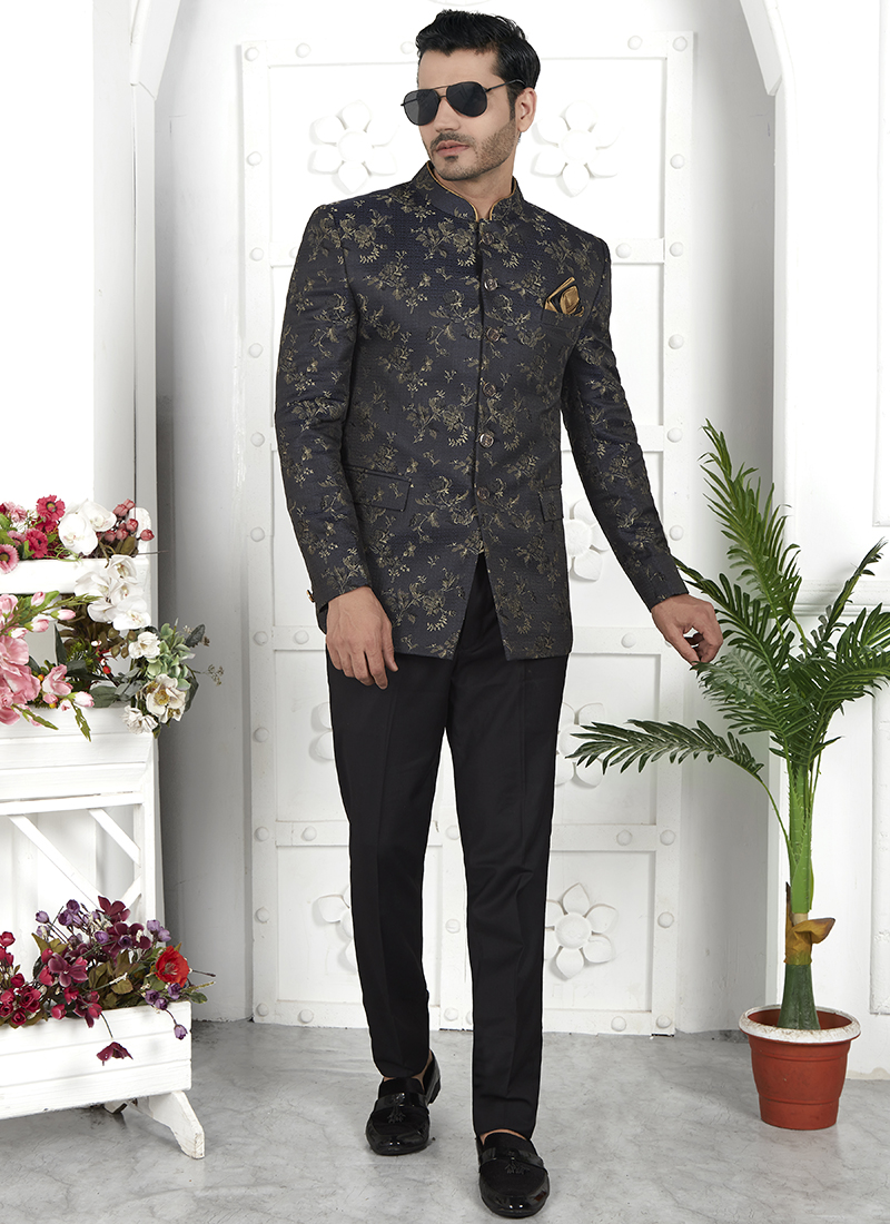 Buy Grey Imported Jaquard Silk Party Wear Pattern Pc Work