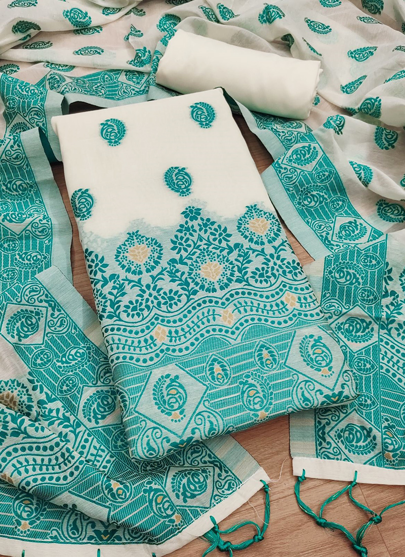 cotton work dress materials Linen Cotton Floral Print Dress Material with Handwork RKG SHOPPING