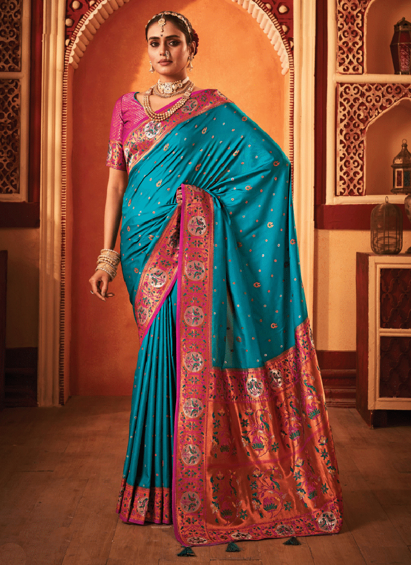 Bridal Saree With Red And Blue Combination Banarasi Saree Buy