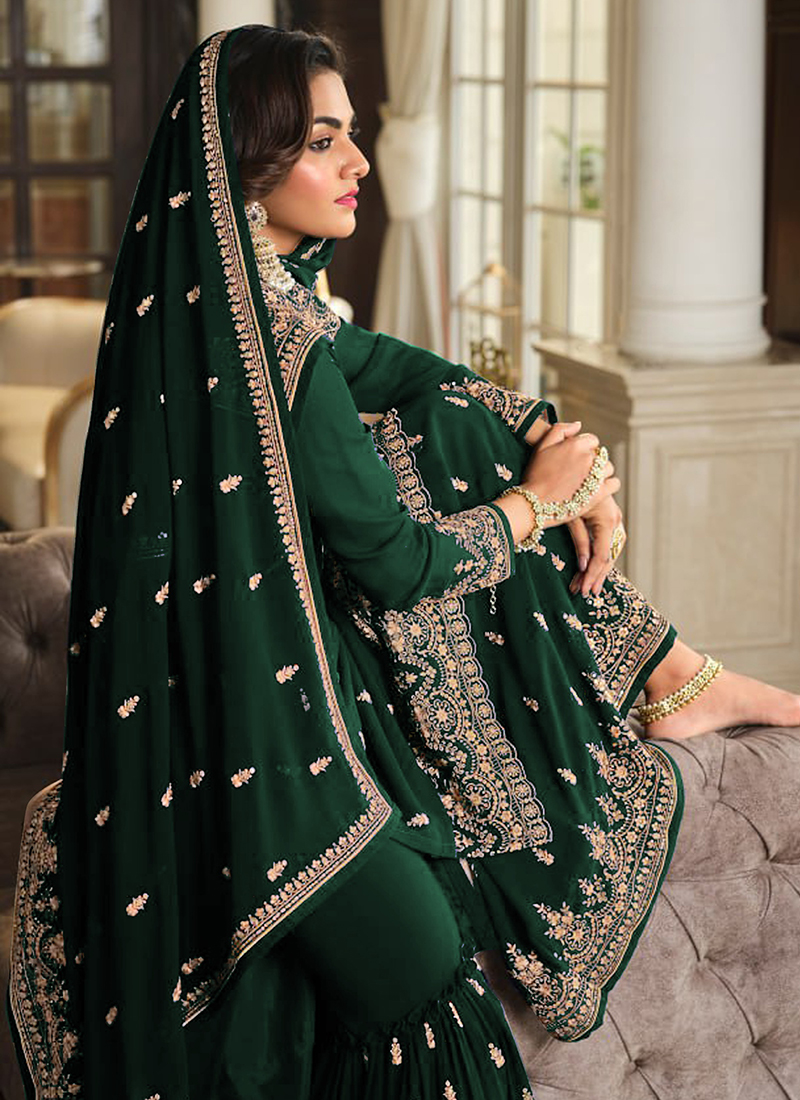 Buy Georgette Green Eid Wear Embroidery Work Pakistani Suit Online From ...