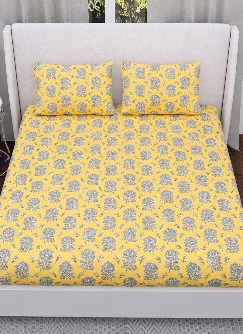 Buy Cotton Peach Floral Print Yellow Nandani Joy (100*108) Pure