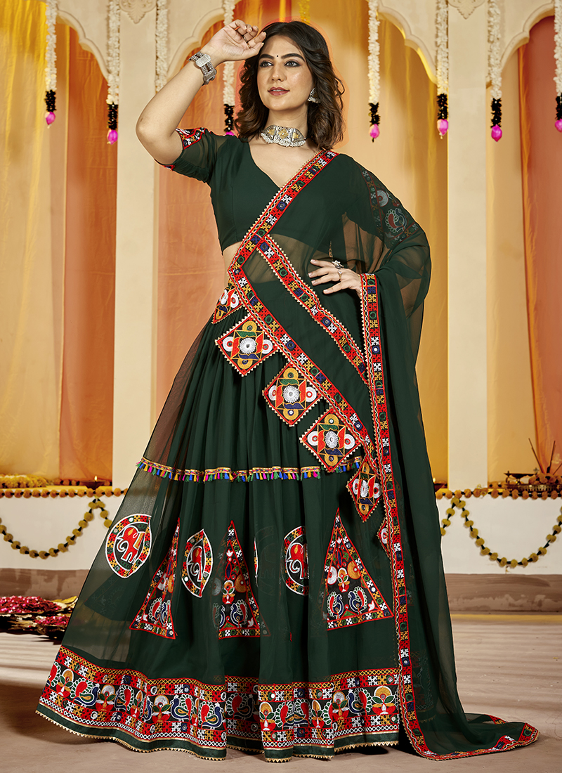 Buy Georgette Green Navratri Wear Embroidery Work Ready To Wear - Main Image