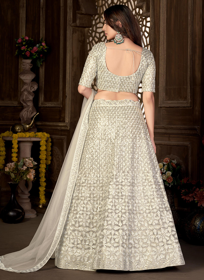 Buy Net Off White Party Wear Embroidery Work Lehenga Choli Online