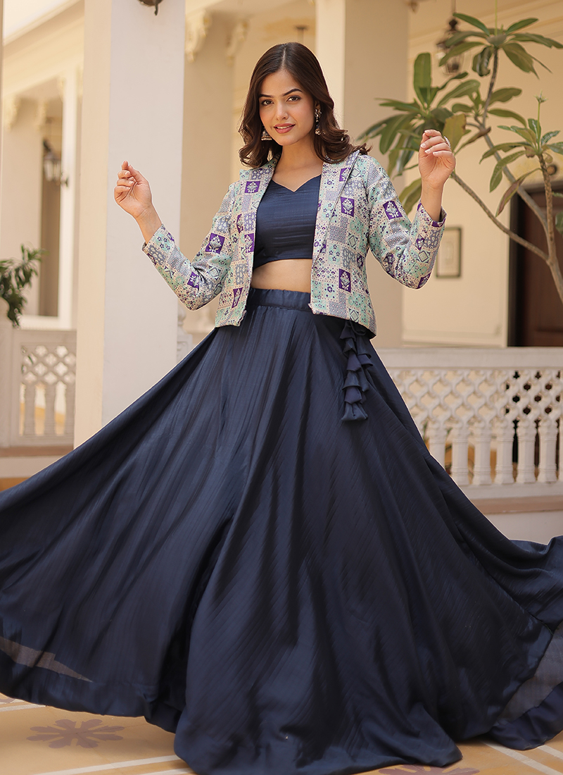 Buy Chinnon Navy Blue Party Wear Jacquard Work Ready To Wear