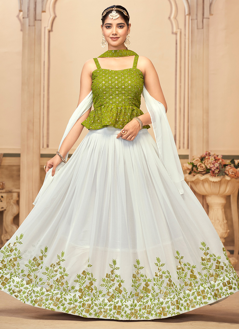 Buy Pure Georgette Parrot Green Festival Wear Embroidery Work