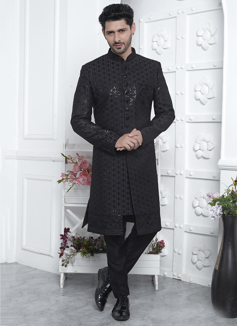 Jutti Shoes Under Sherwani Black Sherwani With Loafers Step N