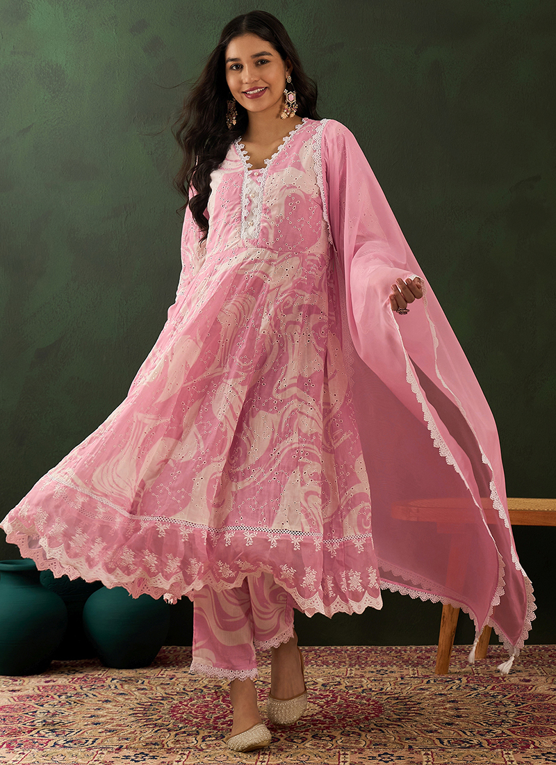 Buy Cotton Pink Casual Wear Printed Readymade Salwar Suit Online