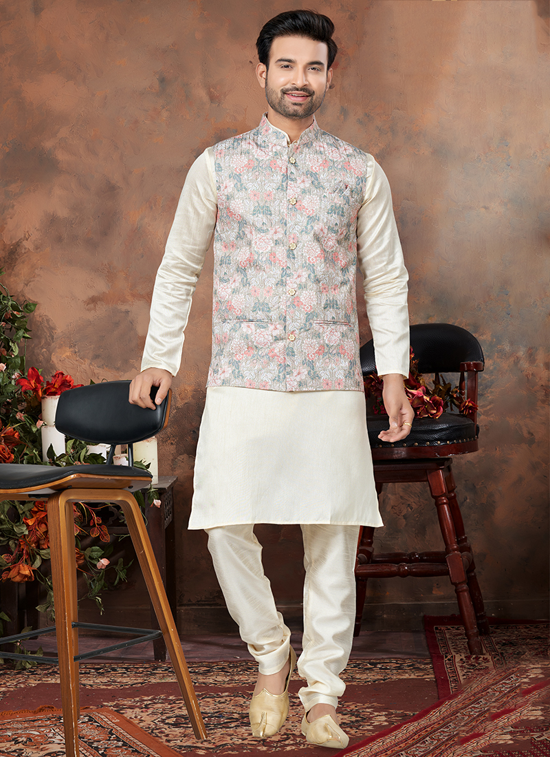 Kurta Mens Wedding Waistcoat Gold Kurta Pajama Waistcoat Suit Set