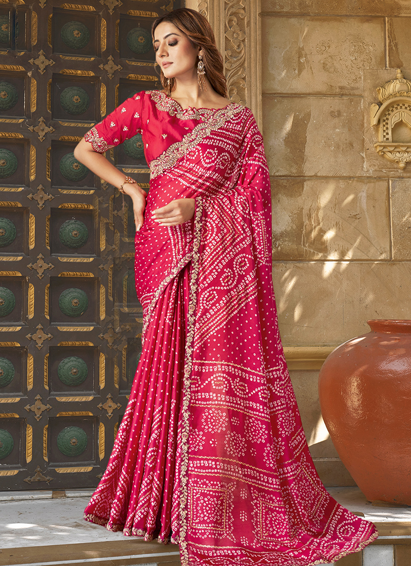 Gajji Silk Red Wedding Wear Stone Work Saree
