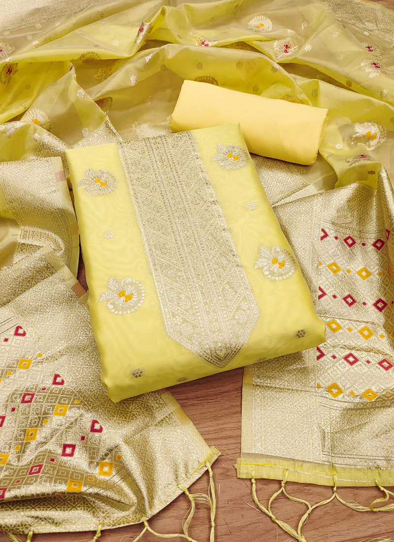 Buy Heavy Organza Yellow Festival Wear Embroidery Work Dress