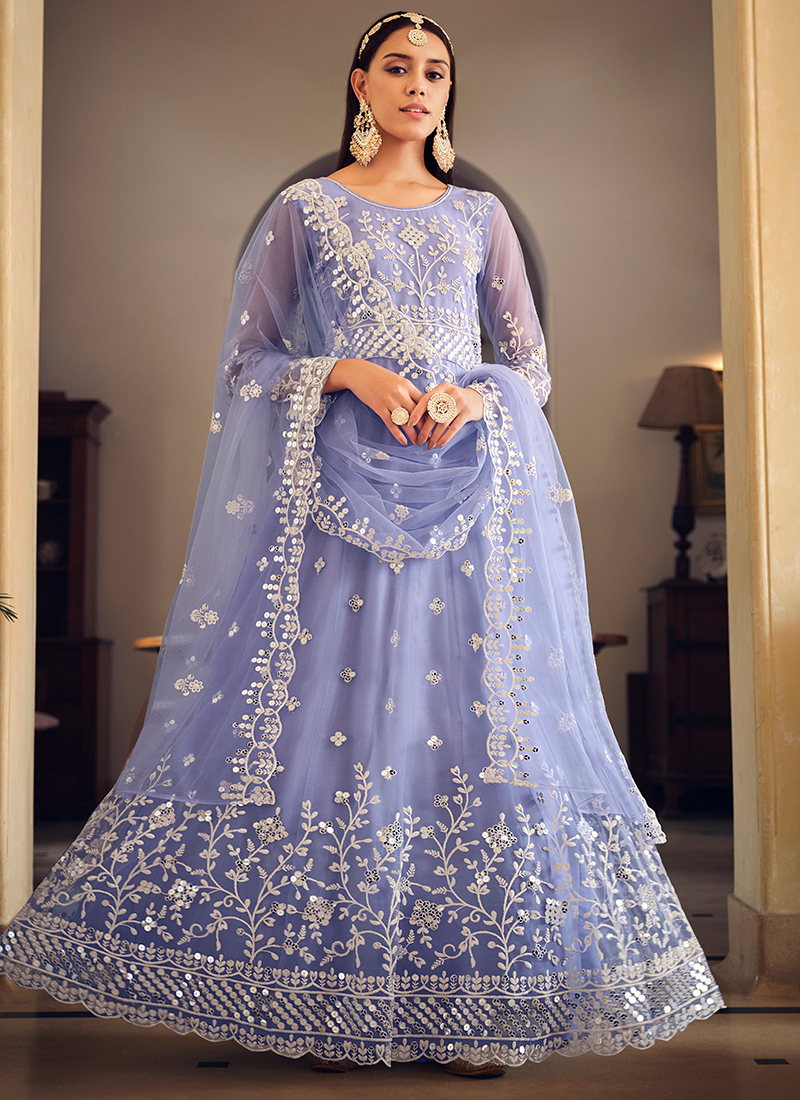 Beige Heavy Butterfly Net Chudidar Anarkali main image 0