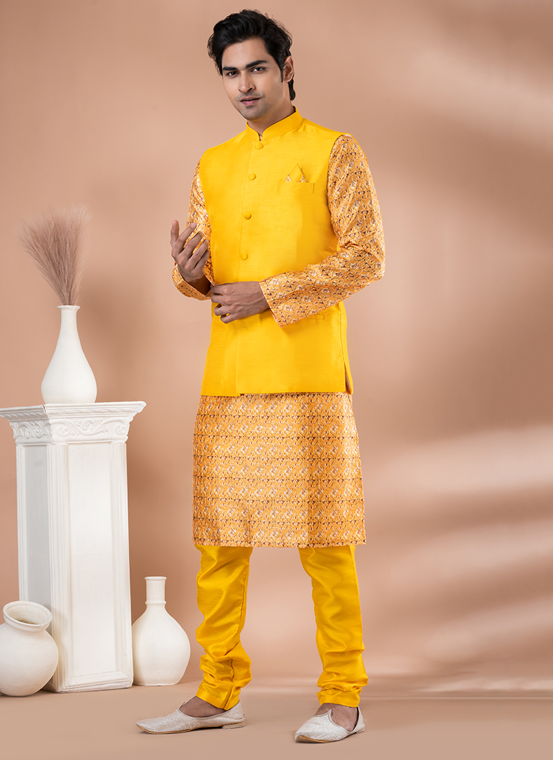 2321 Silk Wholesale Readymade Modi Jacket Kurta Pajama Pieces