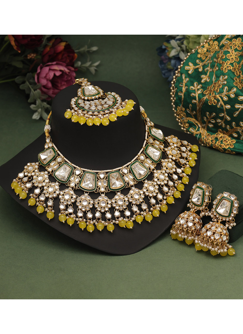 Buy Wedding Wear Yellow Choker Necklace Set Online From Wholesale