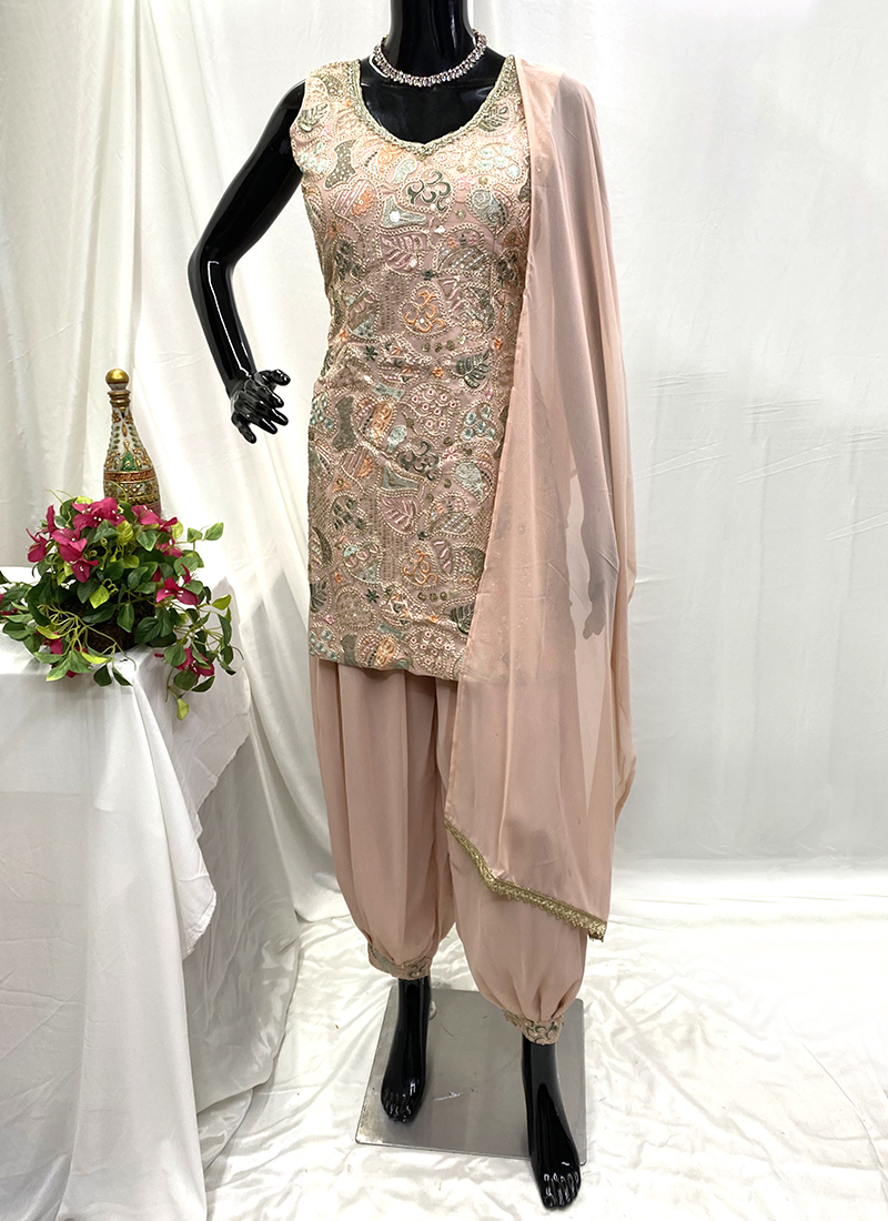 Buy Georgette Peach Party Wear Hand Work Readymade Dhoti Suit