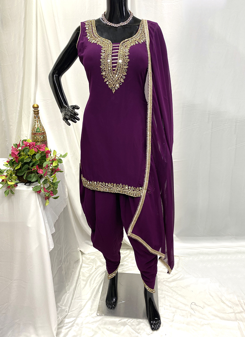 Buy Georgette Purple Party Wear Hand Work Readymade Dhoti Suit