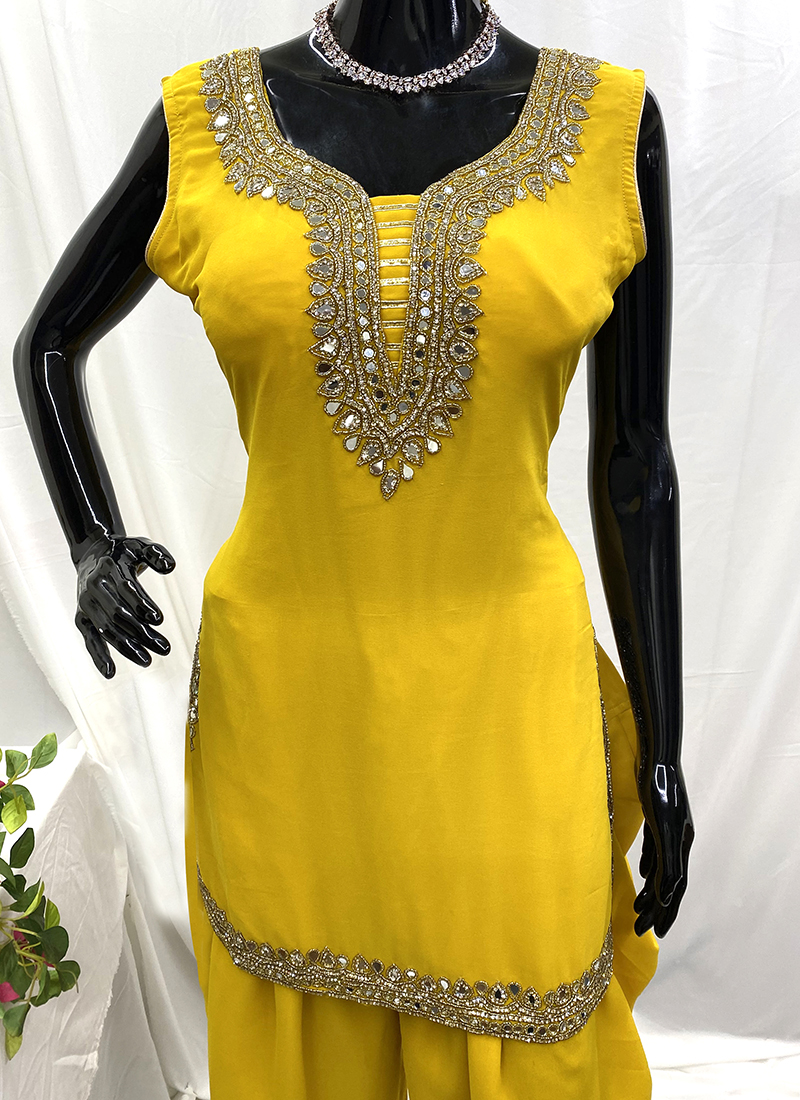 Yellow Dhoti Pattern Kurti Online Buy Georgette Yellow Party Wear