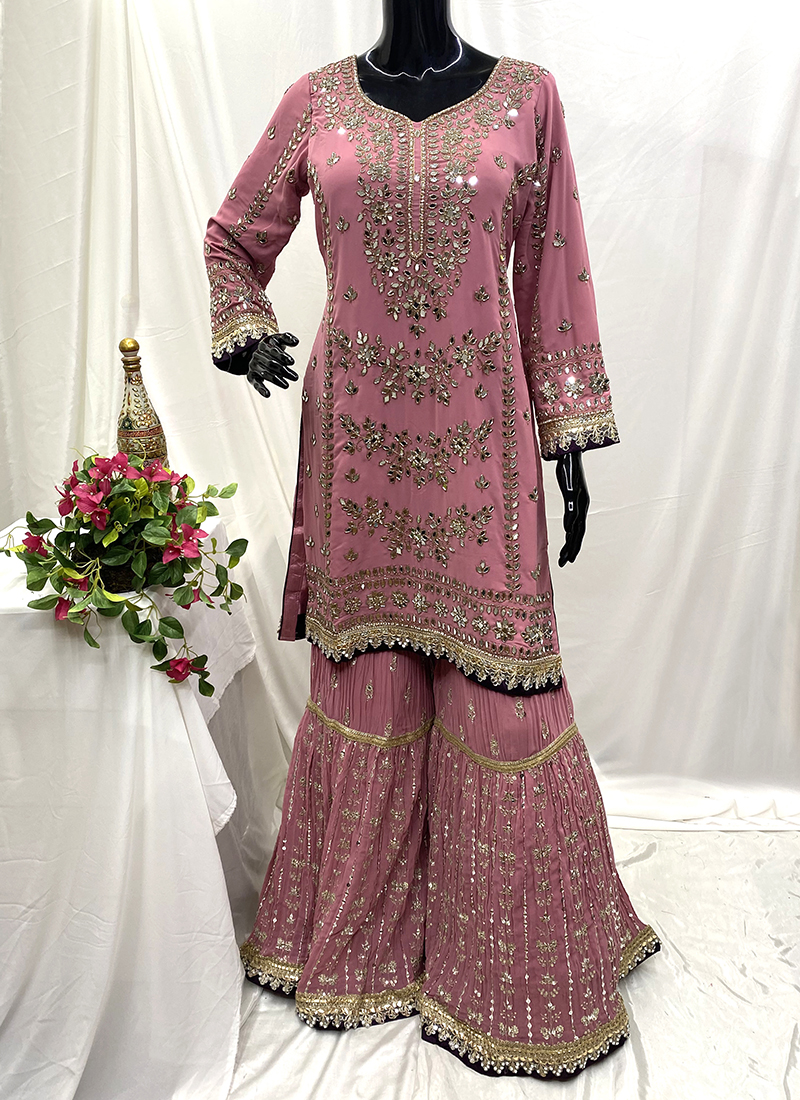 Fancy Sharara Dress Wedding Buy Georgette Pink Wedding Wear Hand