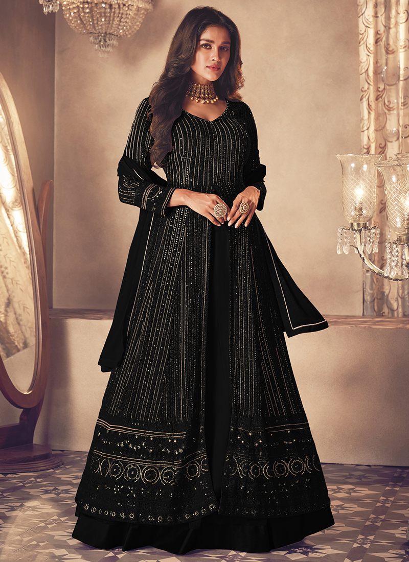 Buy Georgette Black Party Wear Embroidery Work Indo Western Online