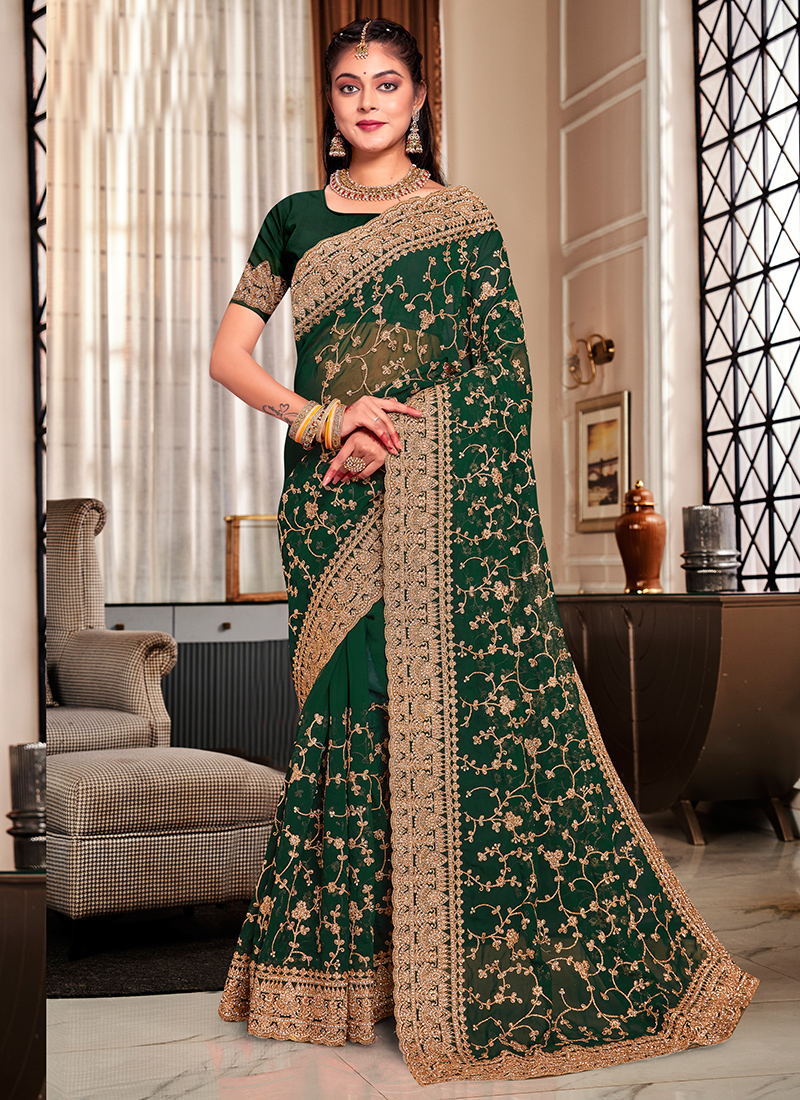Green Saree Heavy Bridal Green Heavy Work Bridal Saree Sarees