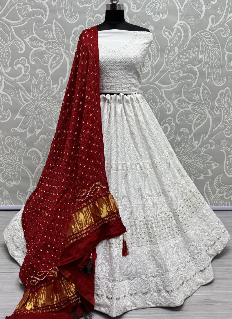 Buy Georgette White Red Traditional Wear Thread Work Lehenga Choli