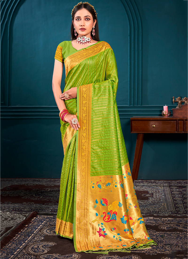 Traditional Bottle Green Brocade Paithani Silk Saree - Buddha And Beyond