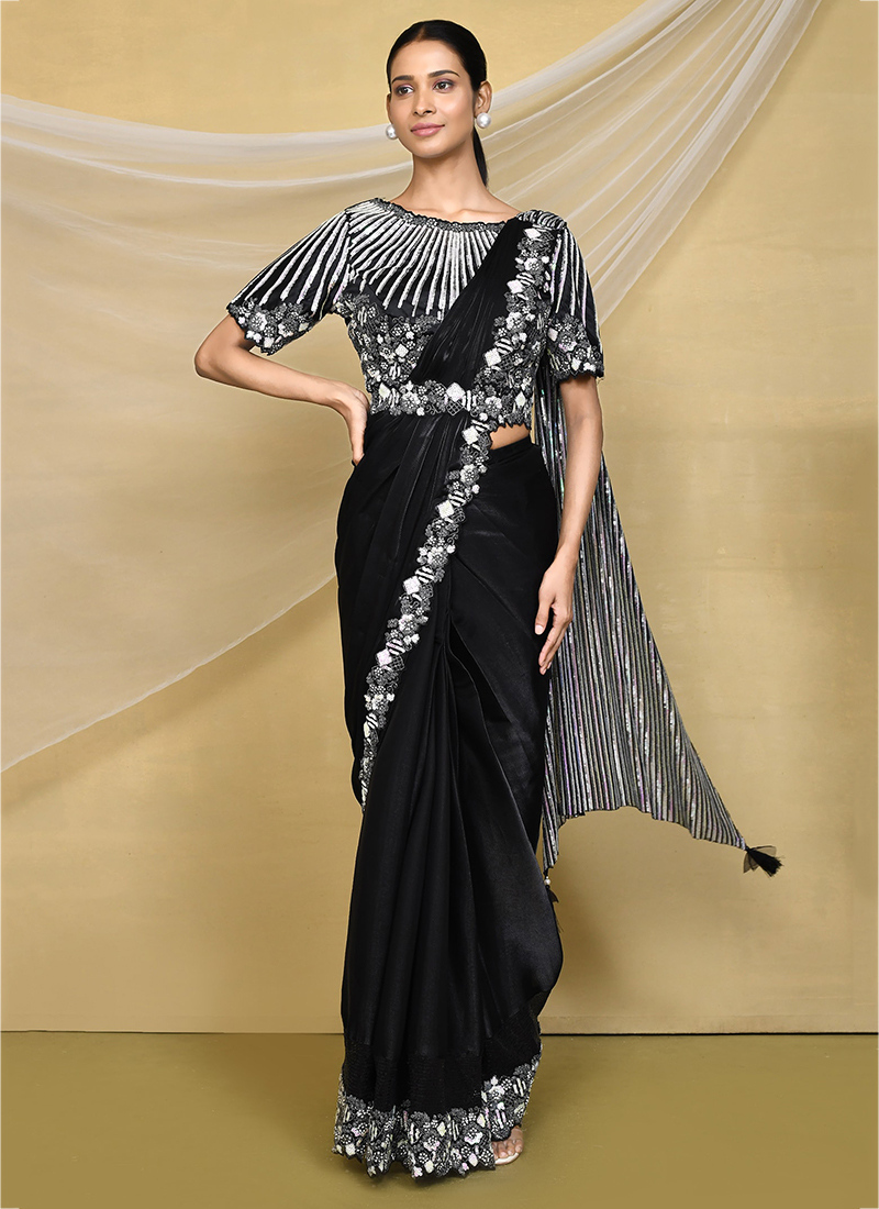 Mens Wear Party Wear Readymade Sarees Fancy Partywear Embroidery Work Ready  To Wear Saree With Unstitched Blouse