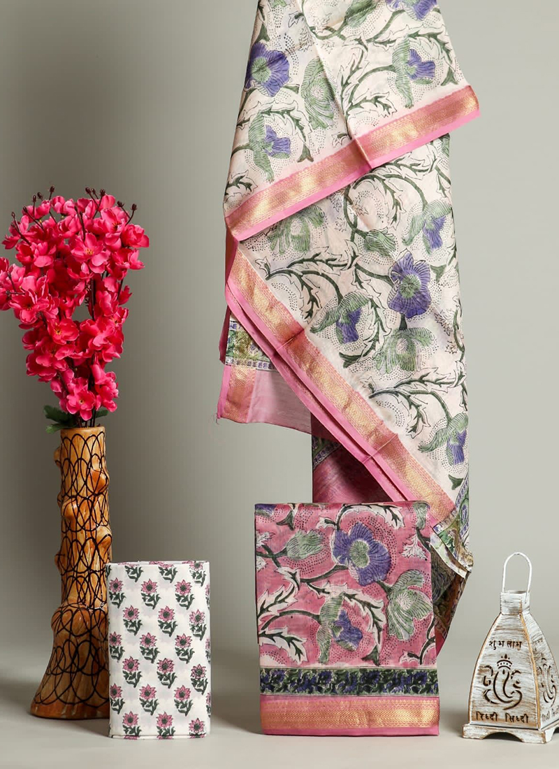 Hand BlockPrint Maheshwari Silk Cotton Dress Material – RKG SHOPPING
