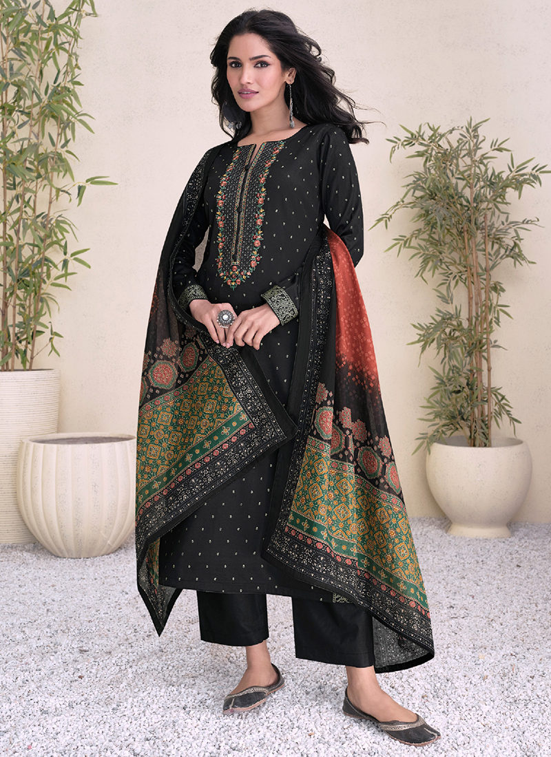 Buy Jam Satin Black Festival Wear Embroidery Work Salwar Suit