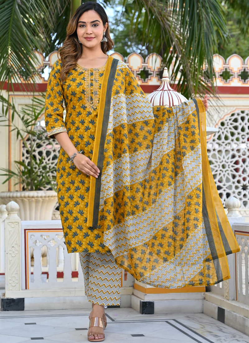 Yellow Readymade Cotton Suits Online Cotton Yellow Casual Wear