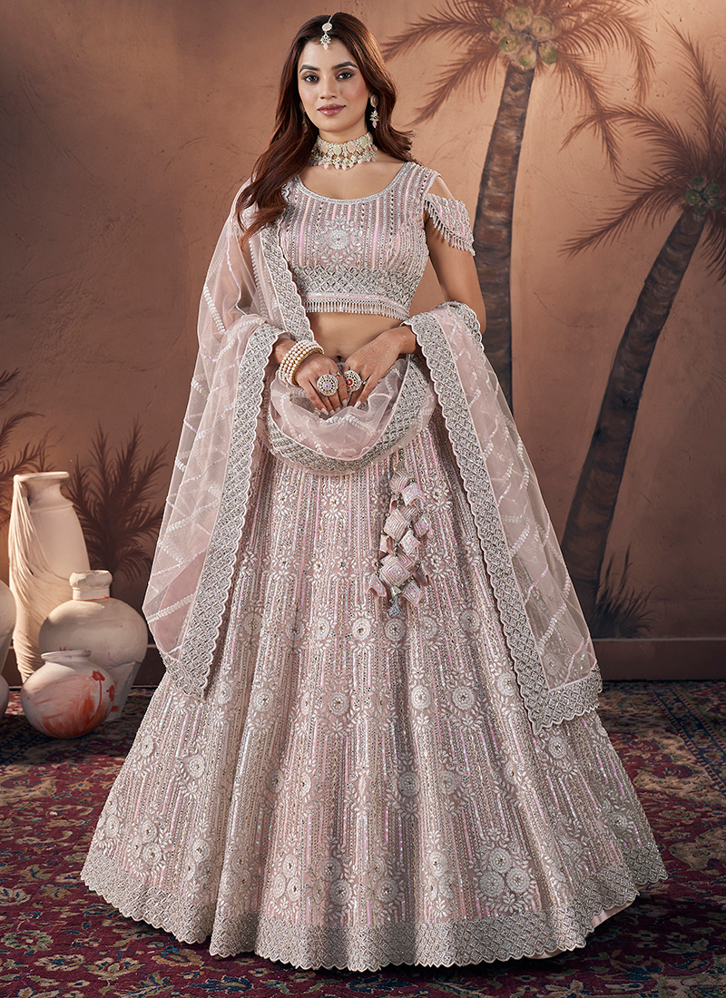 Baby Pink Golden Choli With Pink Lehenga Buy Premium Net Baby Pink