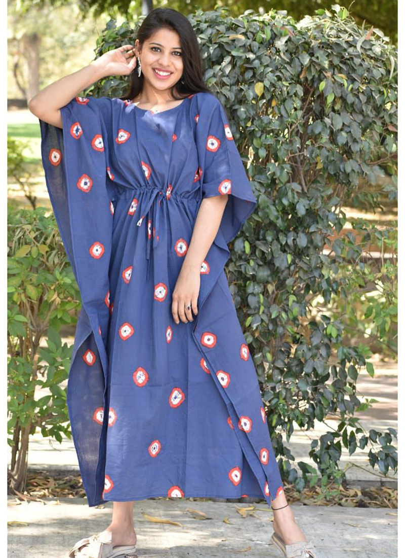 Buy Cotton Blue Party Wear Digital Printed Kaftan Online From