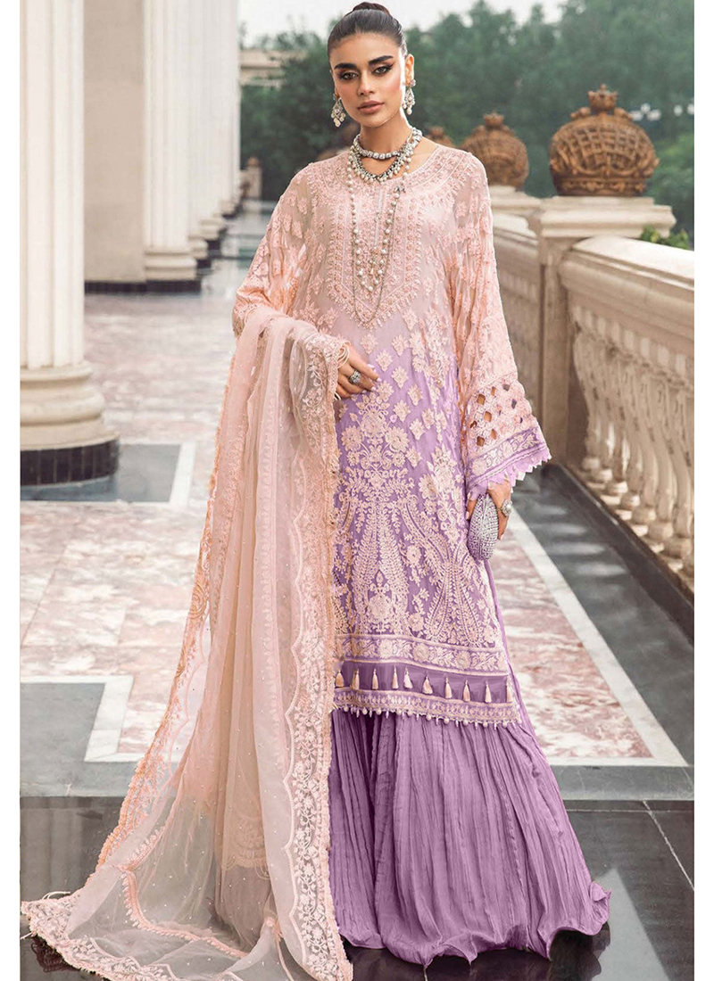 Buy Georgette Purple Party Wear Embroidery Work Pakistani Suit