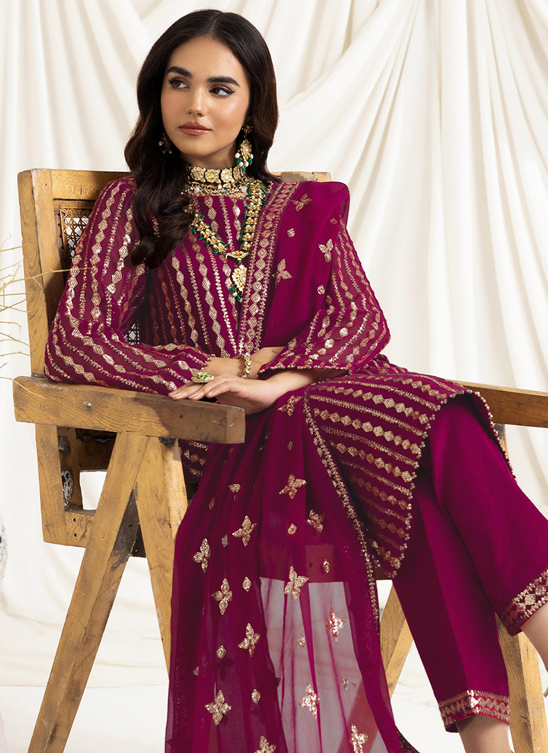 Buy Georgette Rani Wedding Wear Embroidery Work Pakistani Suit Online ...