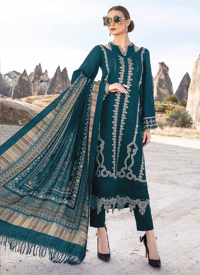 Buy Georgette Blue Casual Wear Thread Work Pakistani Suit Online