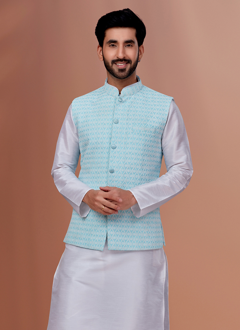 Waistcoat For Men Sky Blue Light Blue Waistcoat With Shalwar
