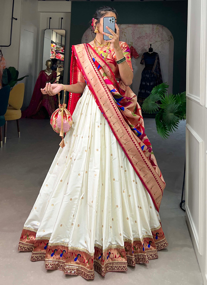 Buy Silk White Wedding Wear Weaving Readymade Lehenga Choli Online
