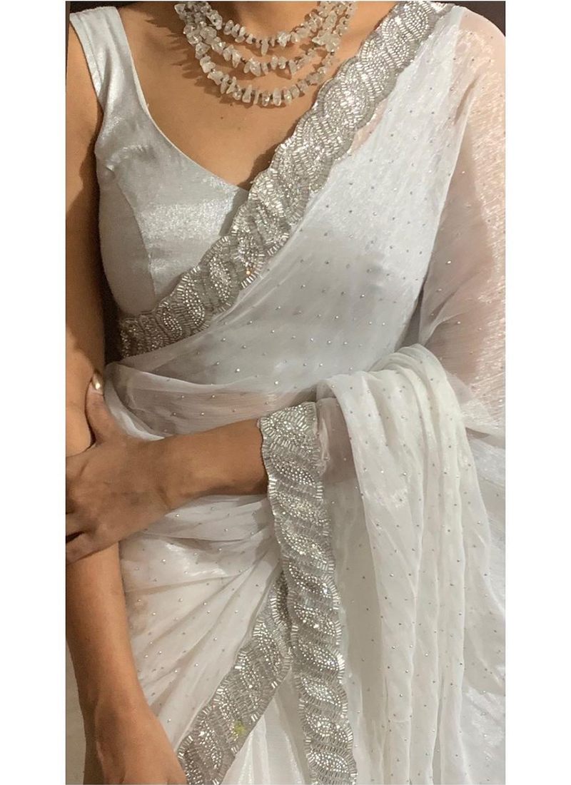 Buy Jimmy Choo White Party Wear Hand Work Saree Online From 