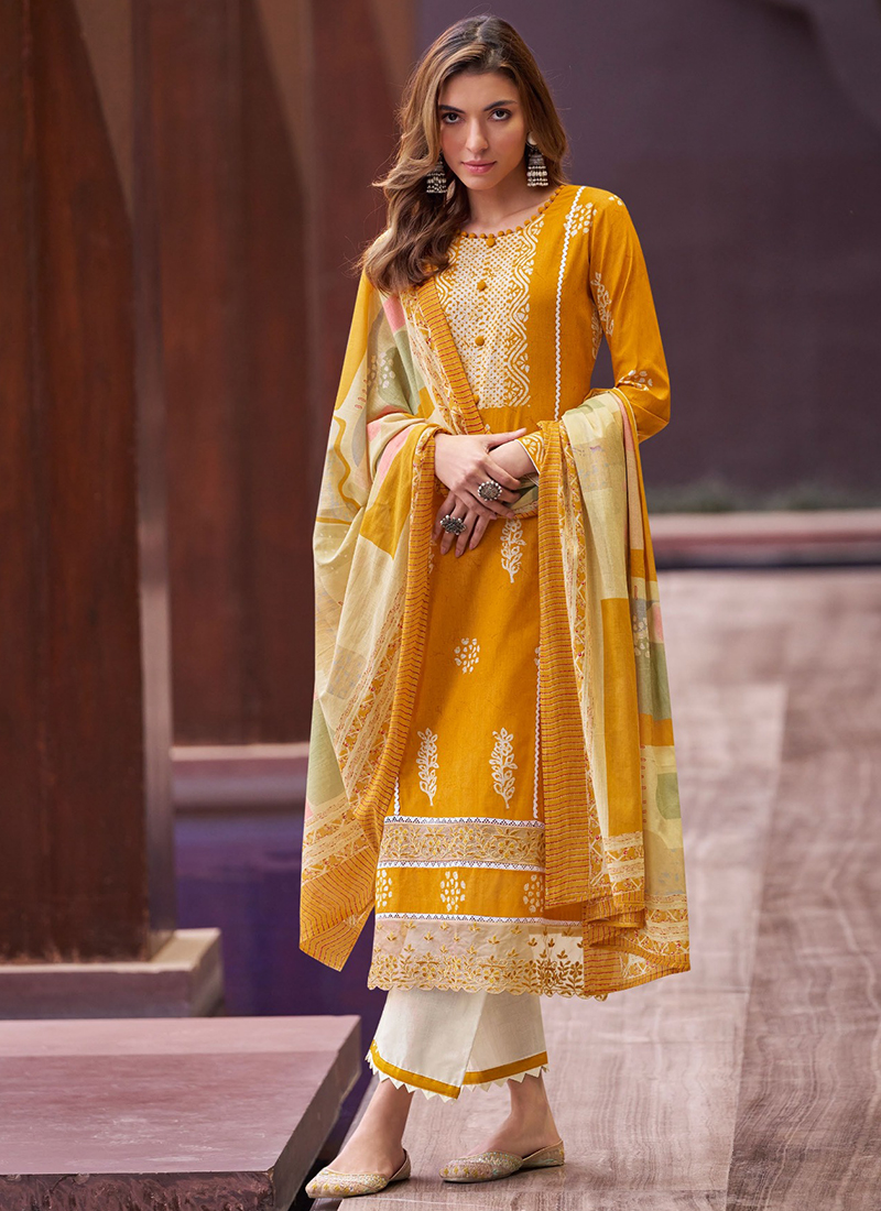 Pure Lawn Cambric Yellow Daily Wear Digital Printed Salwaar Suit