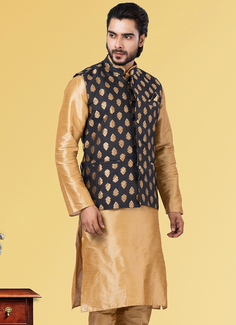 Buy Jacquard Silk Black Festival Wear Embroidery Work Readymade