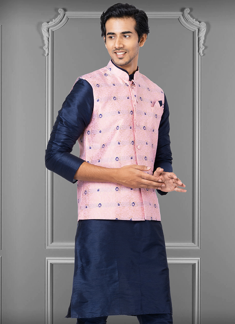 Buy Jacquard Silk Baby Pink Festival Wear Embroidery Work