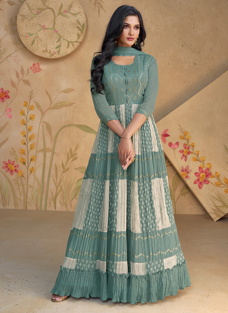 Buy Real Georgette Morpeach Western Wear Embroidery Work Readymade