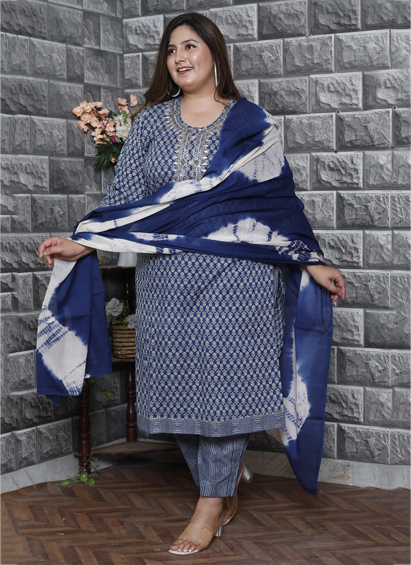 Girl Plus Size Salwars Rayon Cotton Blue Summer Wear Embroidery