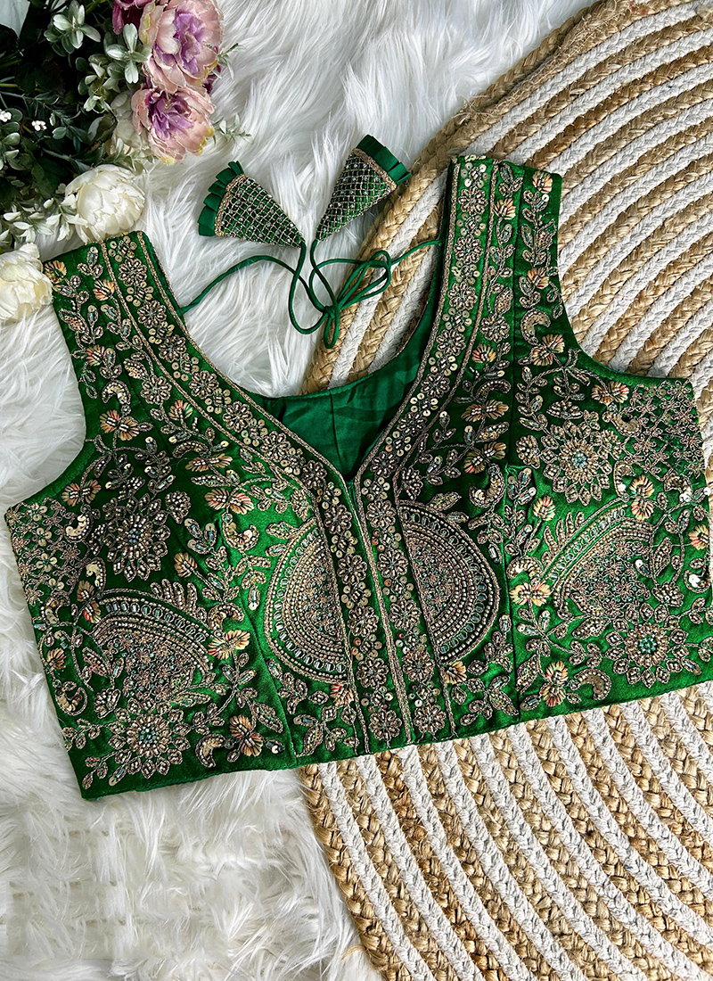 Buy Pure Soft Italian Silk Green Wedding Wear Sequins Work