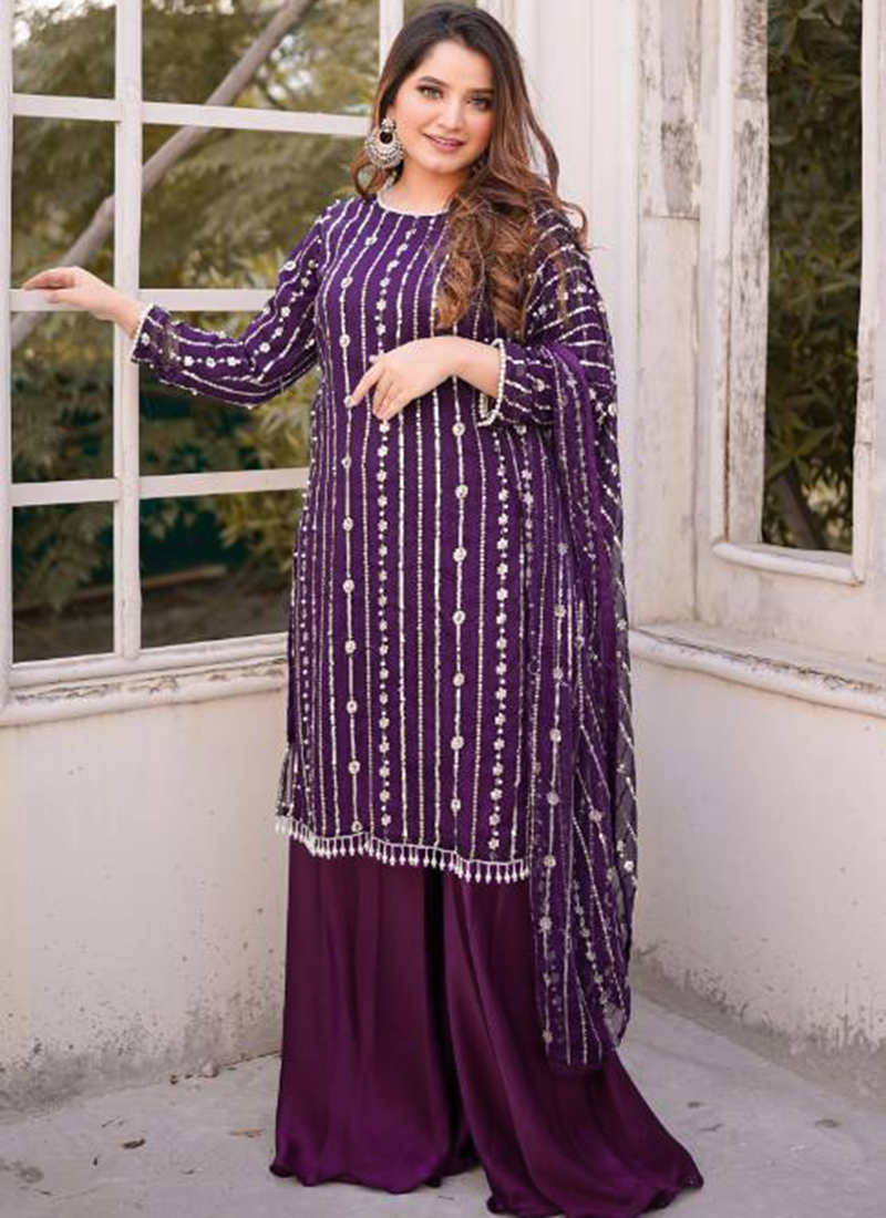 Buy Georgette Purple Festival Wear Sequence Work Readymade