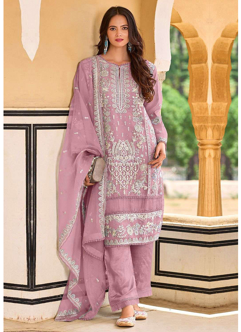 Organza Light Pink Wedding Wear Embroidery Work Pakistani Suit