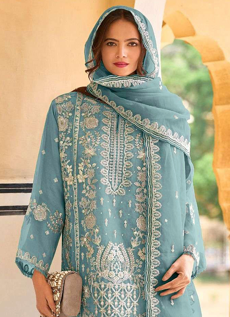 Sky Blue Bridal Dresses Pakistani Chiffon Long Net Maxi Dresses