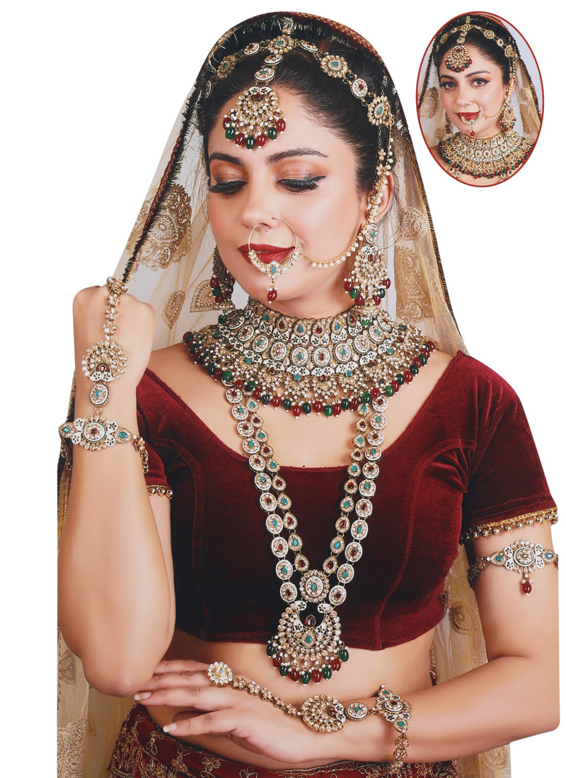Buy Bridal Wear Maroon Color Kundan Dulhan Set Online From